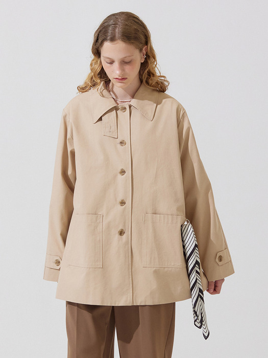D ring middle trench coat - beige