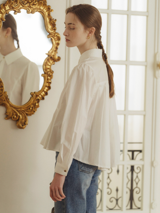 Gold button point flare blouse(White)