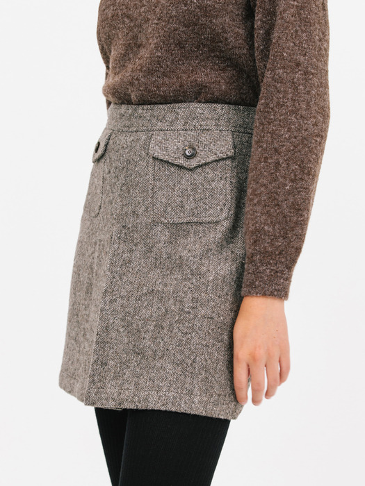 pocket wool short skirt_gray