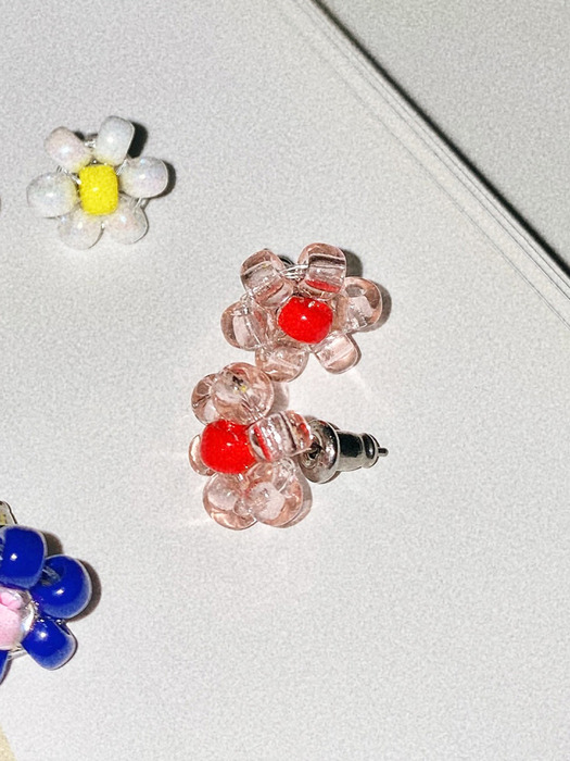 Rosy Red Flower Beads Earring 
