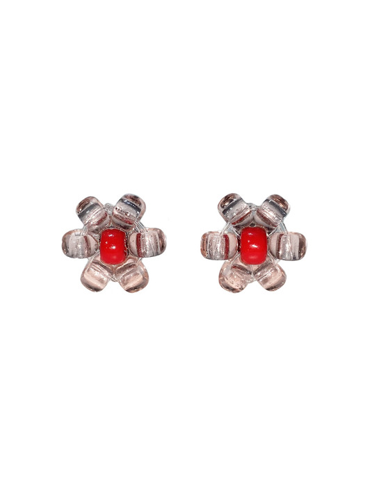 Rosy Red Flower Beads Earring 