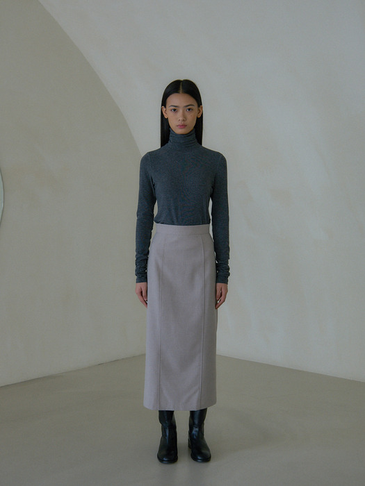 Wool straight fit long skirt (beige)