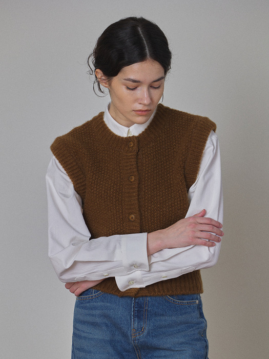 Double-sided Knit Vest - Brown