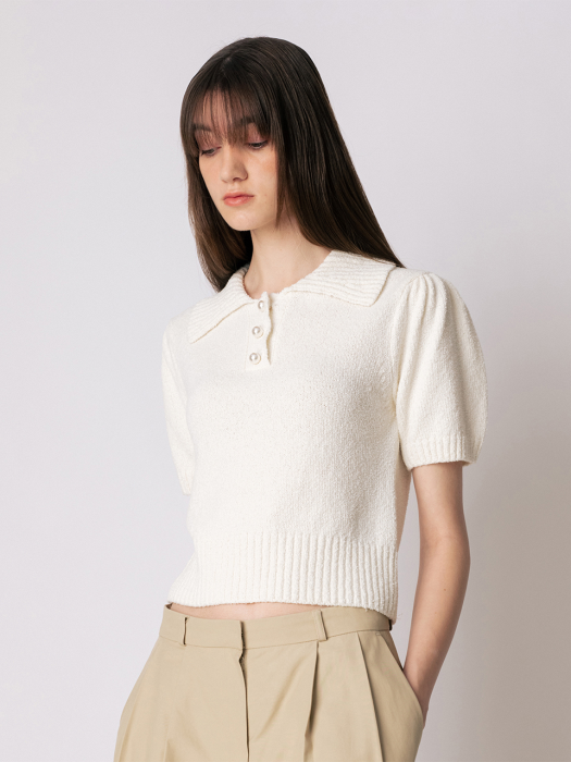 CO PUFF SHOULDER COLLAR KNIT TOP_IVORY