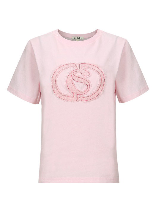 CO TWEED LOGO PATCHWORK T-SHIRT_PINK