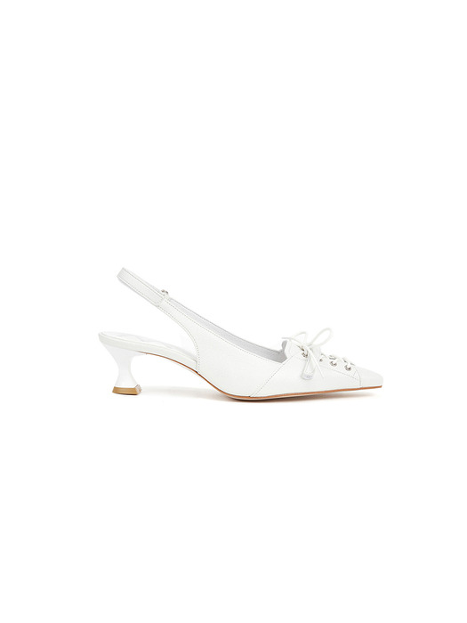 LACE-UP POINTY HEEL, WHITE