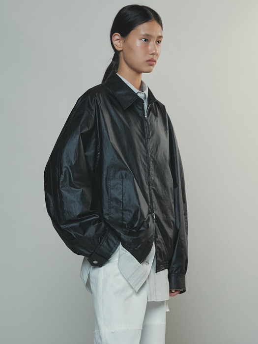 COTTON ZIP-UP BLOUSON JACKET - BLACK