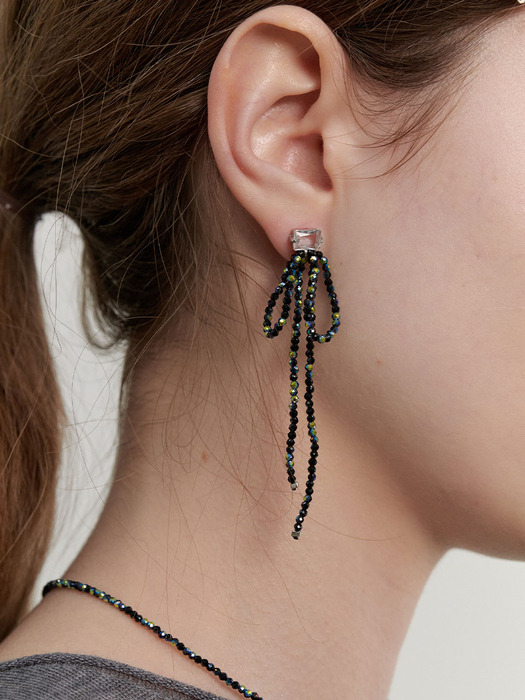 [단독컬러]Shining Beads Ribbon Earrings (L241MER030)