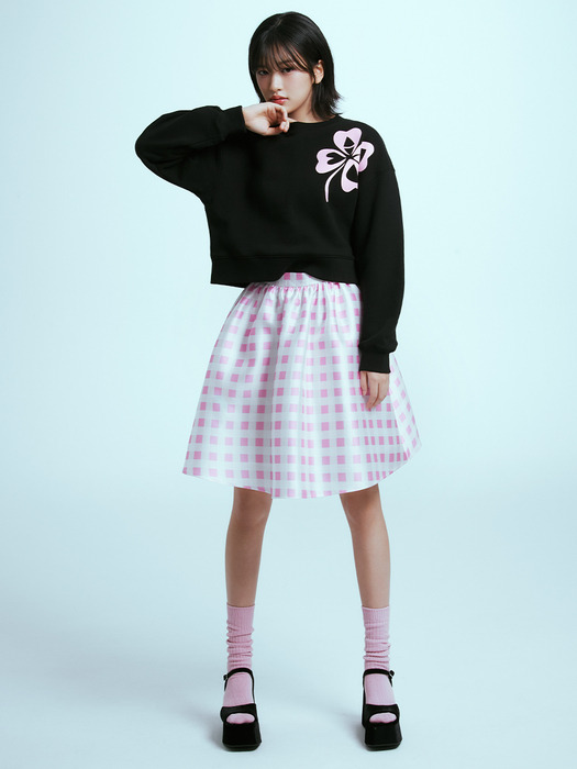 VOLUME MIDI SKIRT MICADO GINGHAM PLAID_PINK