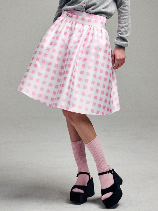 VOLUME MIDI SKIRT MICADO GINGHAM PLAID_PINK