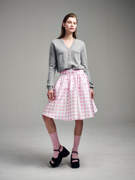 VOLUME MIDI SKIRT MICADO GINGHAM PLAID_PINK