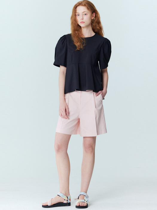 Linen one-tuck Bermuda pants_Pink