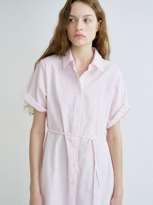 S Stripe Daily Half Shirt Dress_Pink