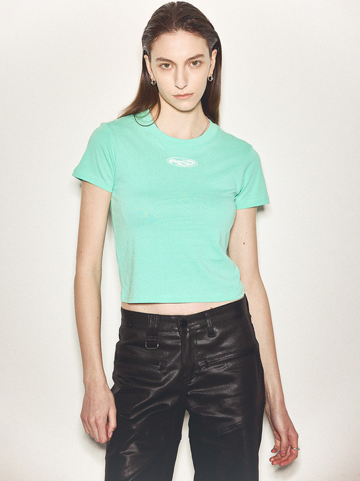 Cotton Short Sleeve Crop T-Shirt Blue-Green