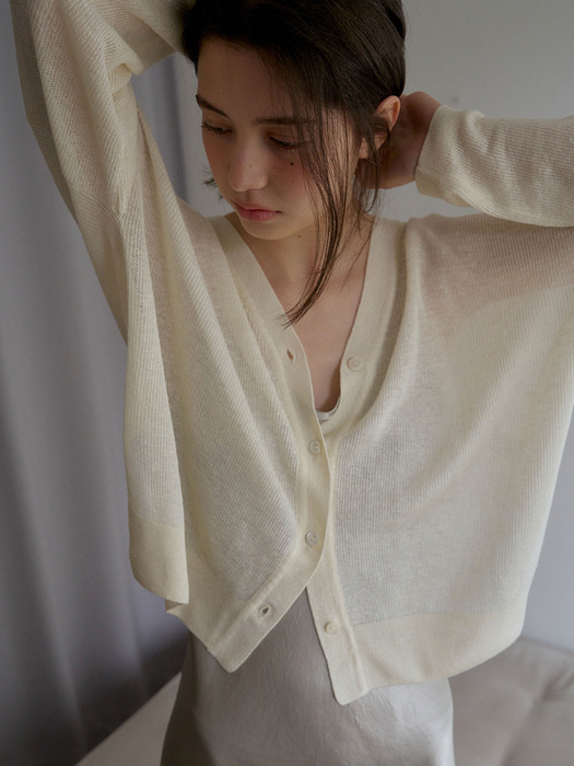 LINEN CARDIGAN&TOP SET_CREAM IVORY