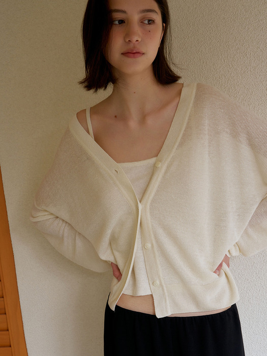 LINEN CARDIGAN&TOP SET_CREAM IVORY