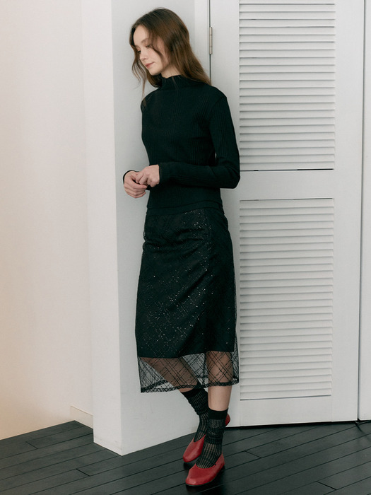 Sequin H-Line Midi Skirt_2color