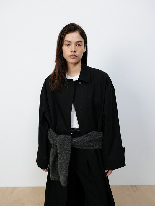 PANELED COTTON TRENCH COAT [BLACK]