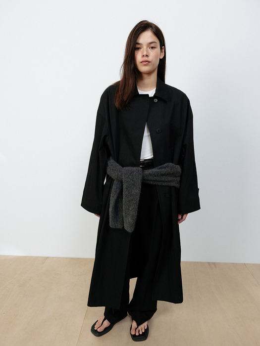 PANELED COTTON TRENCH COAT [BLACK]