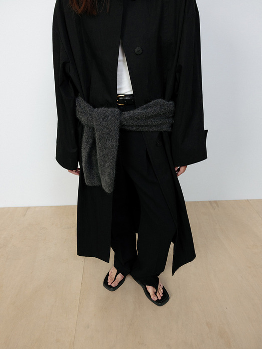 PANELED COTTON TRENCH COAT [BLACK]