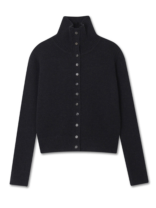 HIGH NECK BUTTON CARDIGAN BLACK