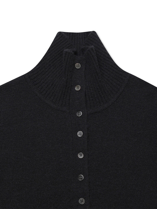 HIGH NECK BUTTON CARDIGAN BLACK