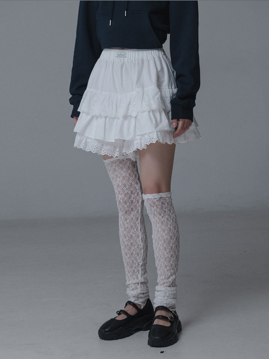 LACE BANDING SKIRT PANTS_WHITE