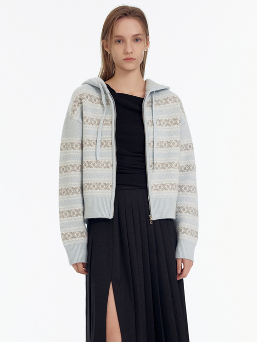 Jacquard Hoodie Zip-Up Cardigan