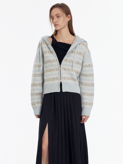 Jacquard Hoodie Zip-Up Cardigan