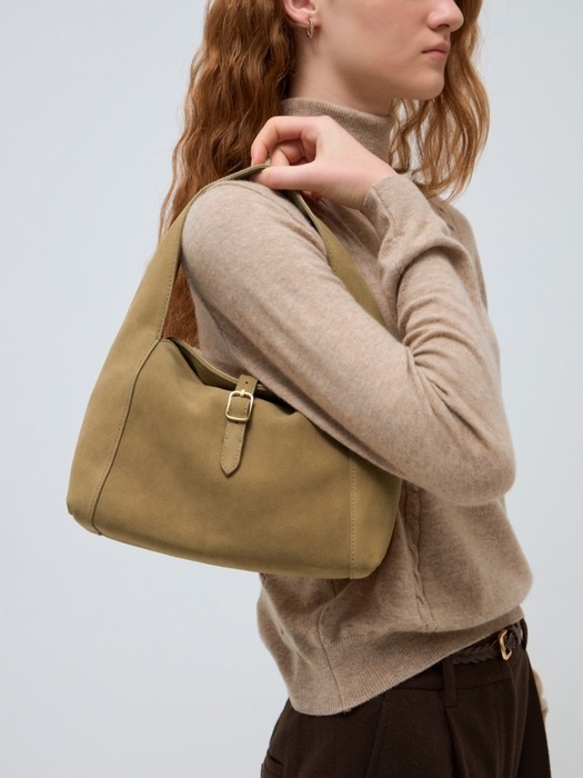 suede buckle bag (mini) - beige