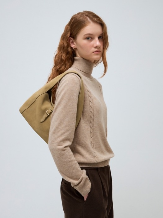 suede buckle bag (mini) - beige