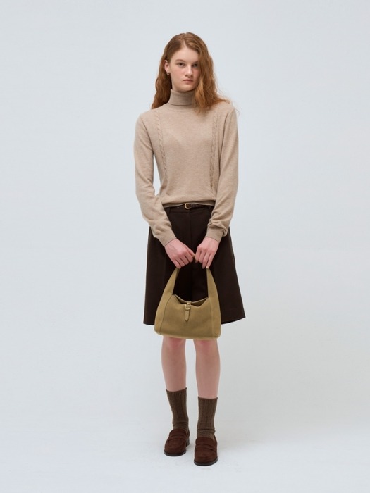 suede buckle bag (mini) - beige