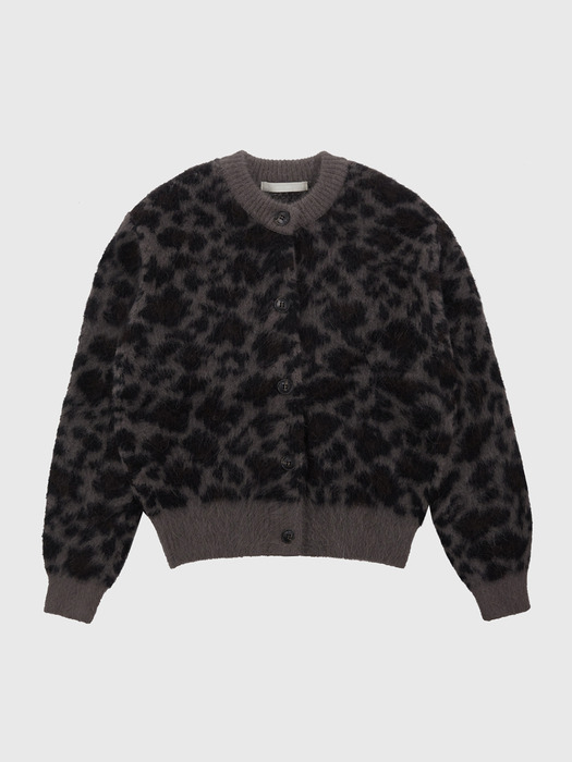 Angora Leopard Jacquard Knit Cardigan