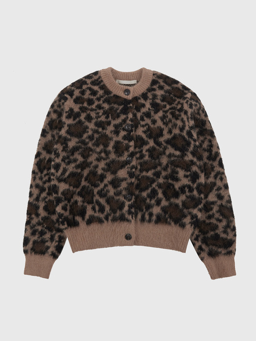 Angora Leopard Jacquard Knit Cardigan