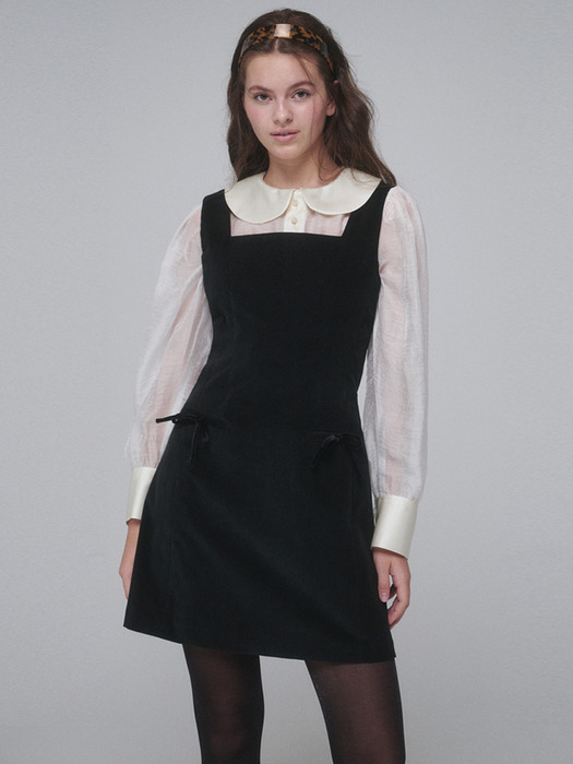 Velvet sleeveless mini dress_Black