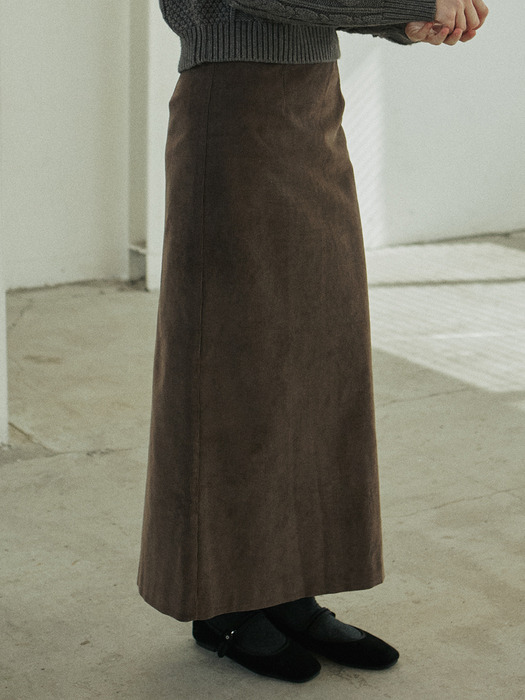 CORDUROY LINE SKIRT_BROWN