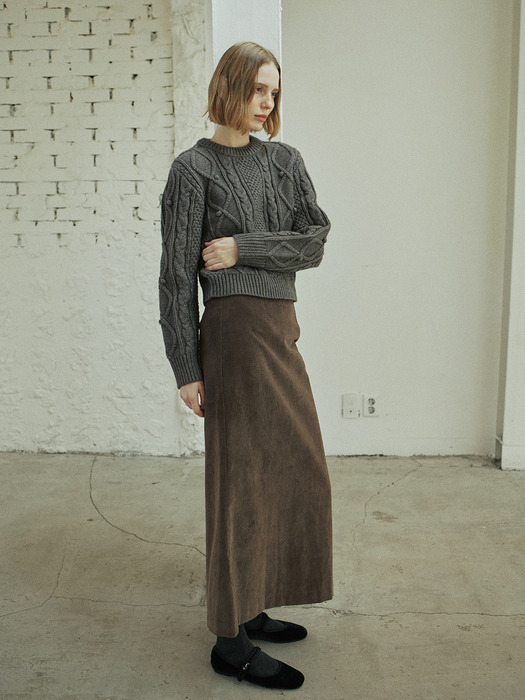 CORDUROY LINE SKIRT_BROWN