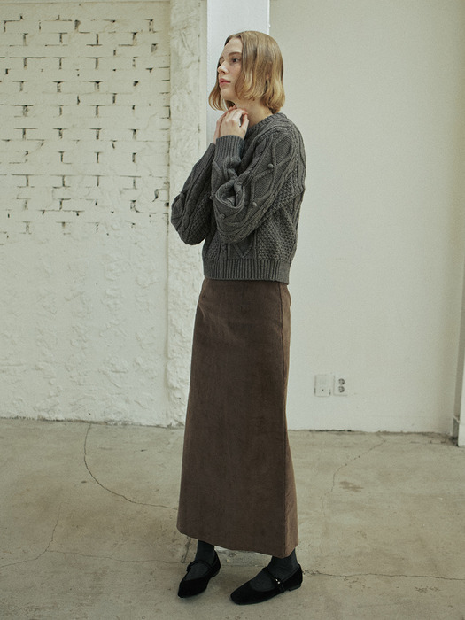 CORDUROY LINE SKIRT_BROWN