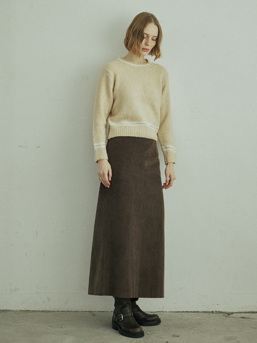 CORDUROY LINE SKIRT_BROWN