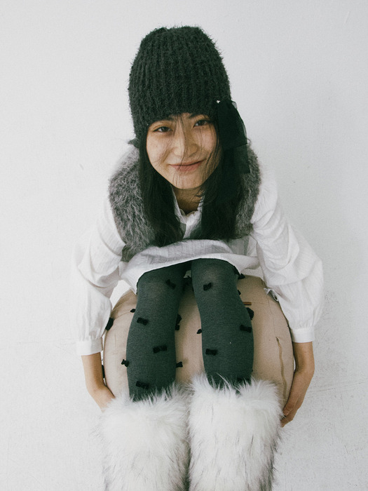 Furry Knit Beanie_Charcoal