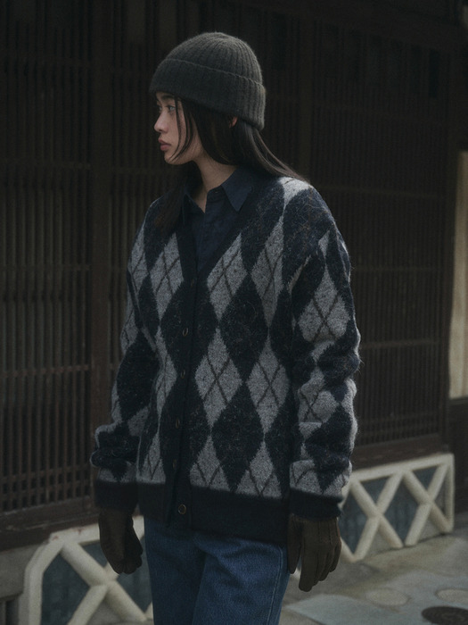 HAIRY ARGYLLE KNIT CARDIGAN_NAVY