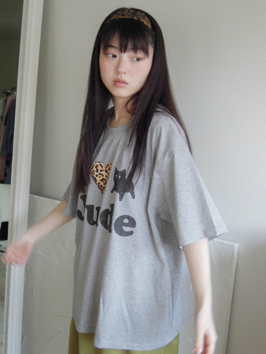 모어쥬드]Dear Jude love cat oversized tee gray