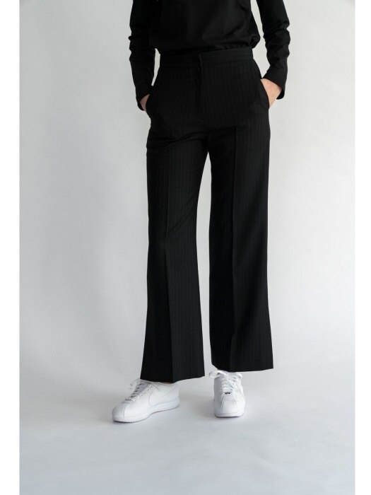 Wide Wool Stripe Pants /Black