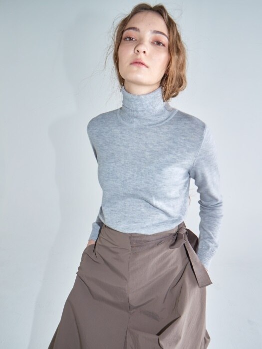 Merino Wool turtleneck knit top #Light Grey