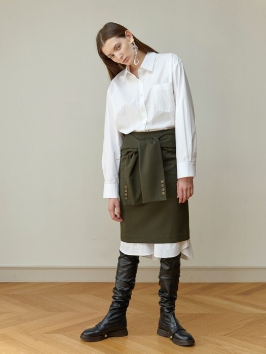 TIE-WAIST MIDI SKIRT (KHAKI)