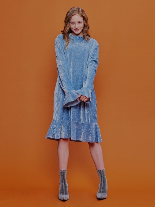 Twinkle Velvet Ruffle Dress _ Blue