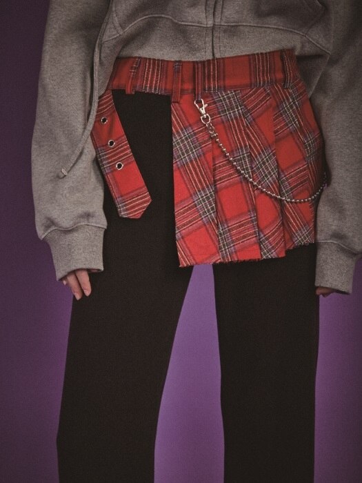 check belted skirt - RED