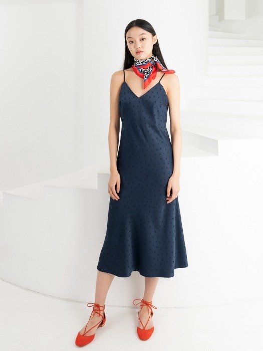 SATIN SLIP MIDI DRESS . NAVY