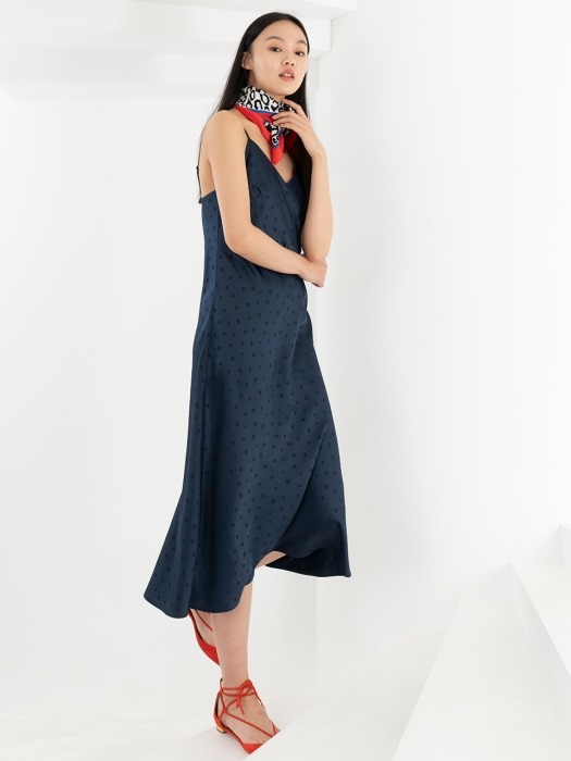 SATIN SLIP MIDI DRESS . NAVY