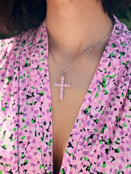 Retro pink cross necklace (2size)